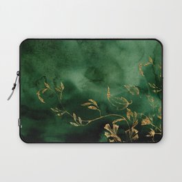 Winter Gold Flowers On Emerald Marble Texture Laptop Sleeve