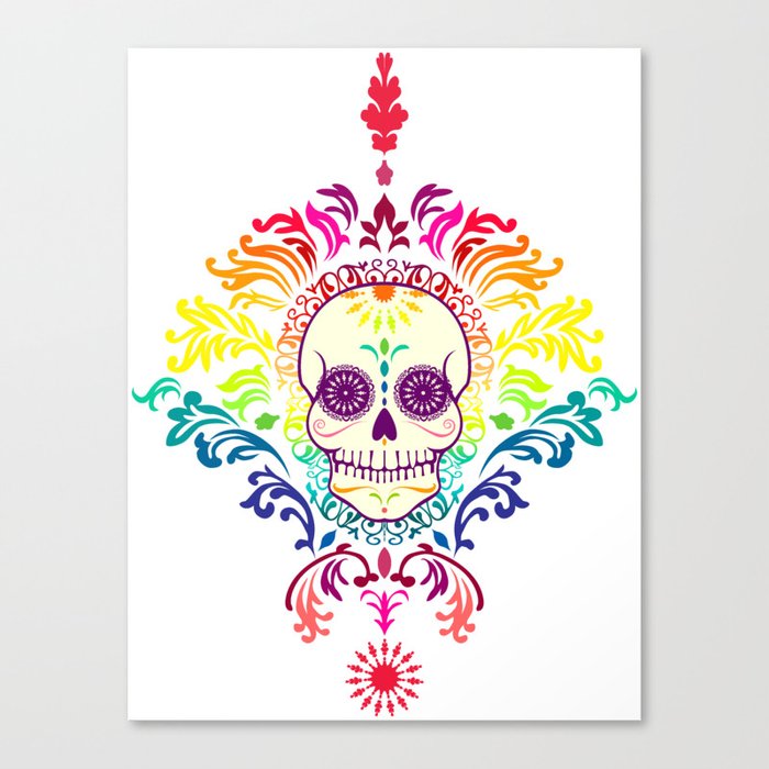 Dead Damask Rainbow Sugar Skull Canvas Print