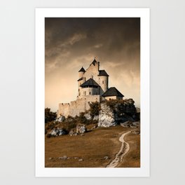 Bobolice Castle Art Print | Castle, Architecture, Cloudy, Landscape, History, Europe, Ruins, Travel, Grass, Fairytale 
