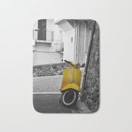 Yellow Vespa in Old Town Cannes Black and White Photography Bath Mat