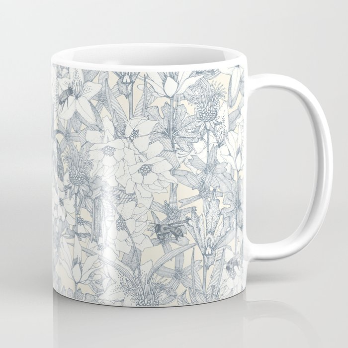 NC wildflowers and bees blue slate Coffee Mug