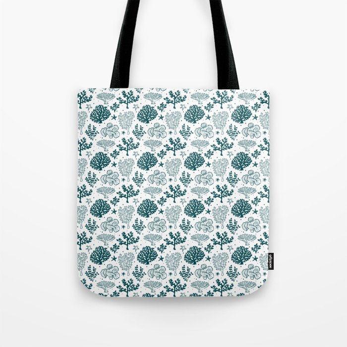 Teal Blue Coral Silhouette Pattern Tote Bag