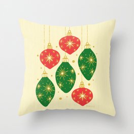 Vintage Christmas Ornaments Baubles Red Green Throw Pillow
