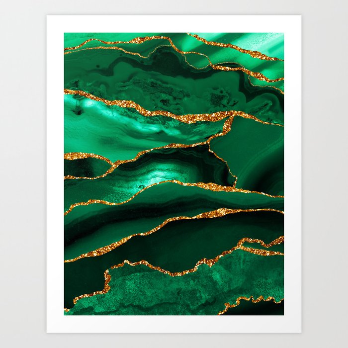 Abstract Green And Gold Emerald Marble Landscape  Art Print