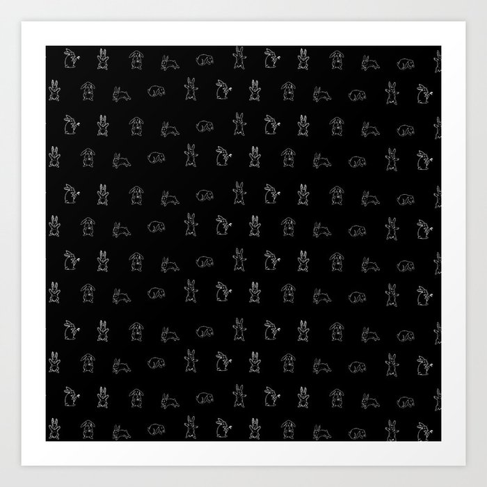Bunnies pattern black Art Print