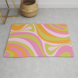 New Groove Trippy Retro 60s 70s Colorful Swirl Abstract Pattern Pink Orange Lime Area & Throw Rug