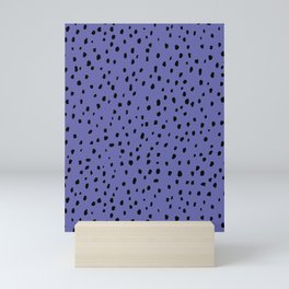 Speckle Polka Dot Dalmatian Pattern (black/very peri periwinkle) Mini Art Print