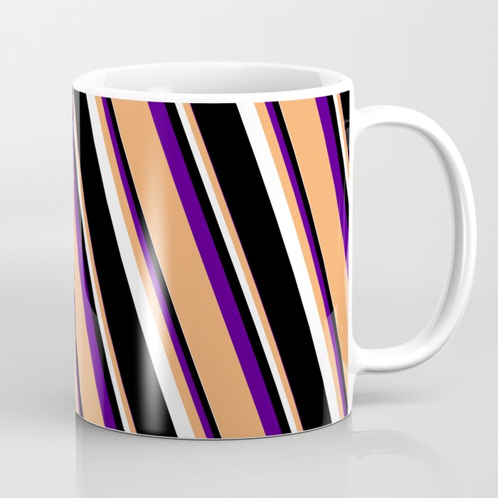 Indigo, Brown, White & Black Colored Striped Pattern Coffee Mug