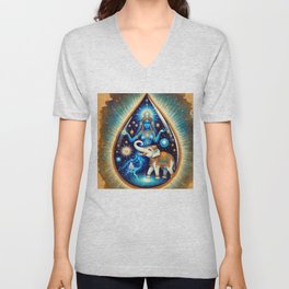 Water Goddess and Elephant V Neck T Shirt