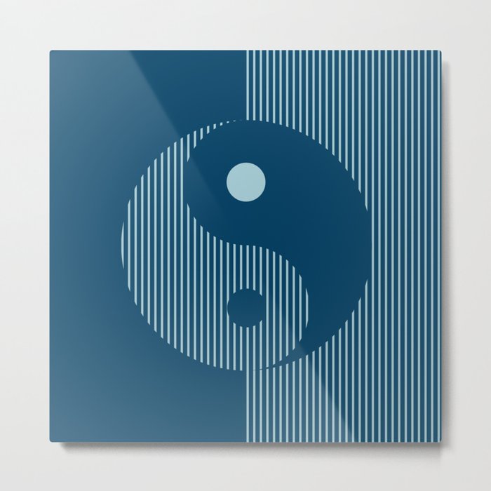 Geometric Lines Ying and Yang VIII in Midnight Blue Metal Print