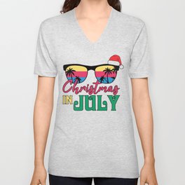 Christmas in july sun glasses with santa hat V Neck T Shirt
