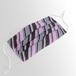 [ Thumbnail: Plum, Slate Gray, and Black Colored Lines Pattern Face Mask ]