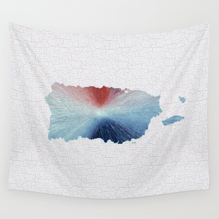 Colorful Art Puerto Rico Map Blue, Red and White Wandbehang