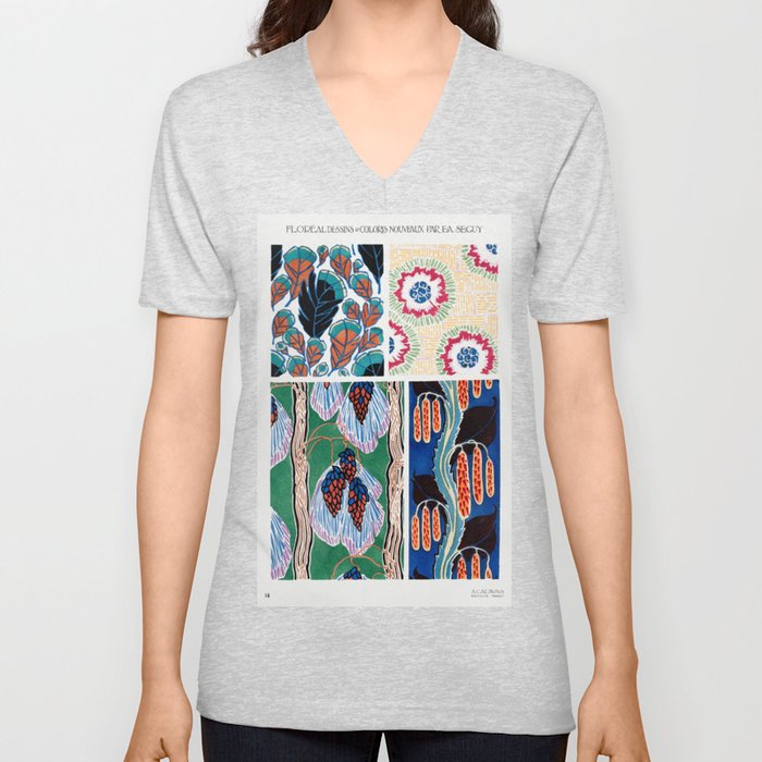 Seguy. Floral colorful background, vintage art deco & art nouveau background, plate no. 14 (Reproduction)  V Neck T Shirt