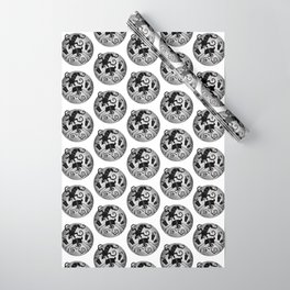 Spooky Yule Goat Illustration Circle Pattern White Wrapping Paper