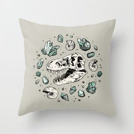 Geo-rex Vortex | Aquamarine | Dinosaur Skull Fossil Art Throw Pillow