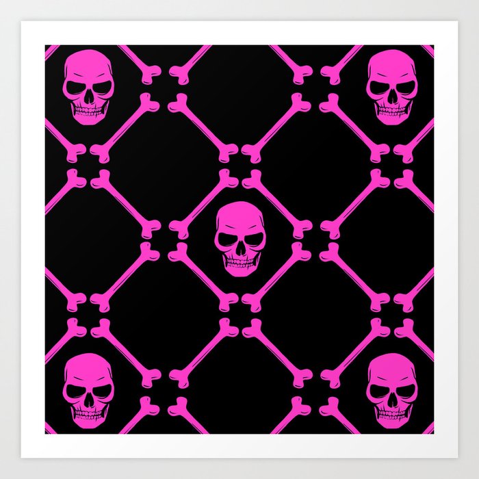 Skulls And Bones Hot Pink On Black Art Print By Mariamahar Society6