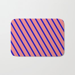 [ Thumbnail: Light Coral & Blue Colored Stripes Pattern Bath Mat ]