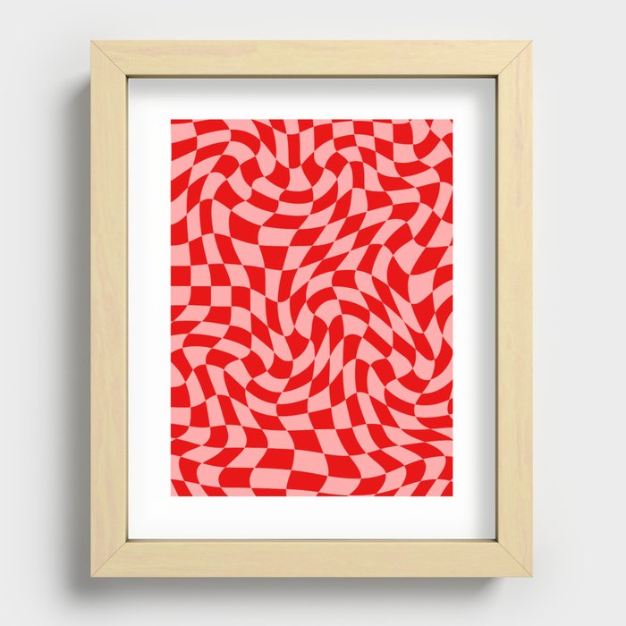 Pink and Red Wavy Checkered Print - Softroom Recessed Framed Print