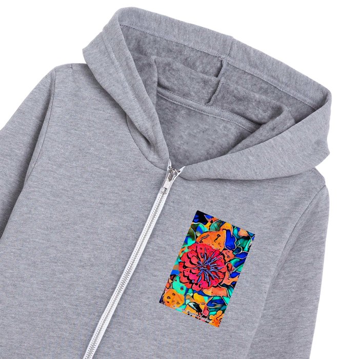 Handdrawn Abstract Colorful Single Flower and Leaves - Abstract Bold Painting Kids Zip Hoodie