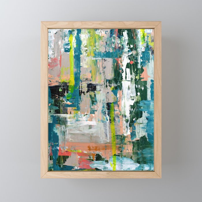 Imagine: A bright abstract painting in green, pink, and neon yellow by Alyssa Hamilton Art Framed Mini Art Print