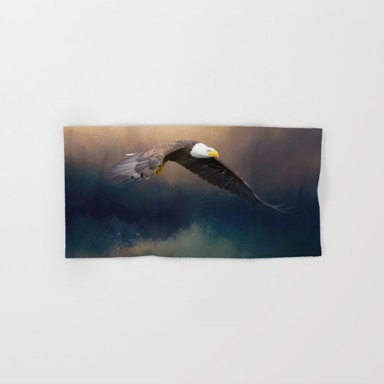 Painting Flying American Bald Eagle Hand Bath Towel By