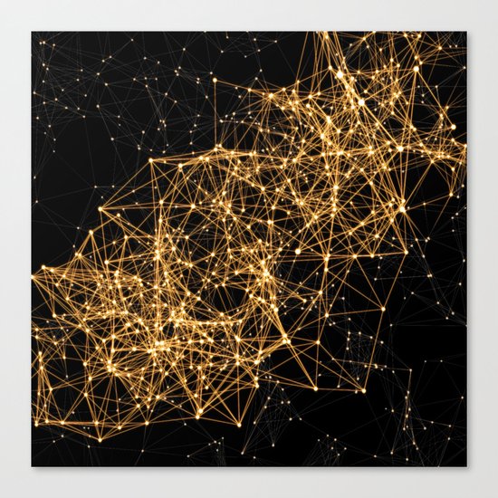 Shiny golden dots connected lines on black Canvas Print