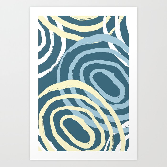 Ocean Swirl -  White Yellow And Blue Swirl Pattern On A Teal Background Art Print