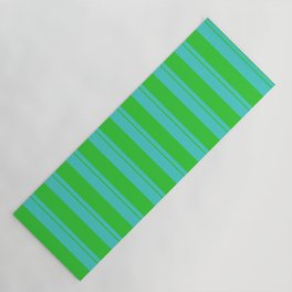 [ Thumbnail: Turquoise and Lime Green Colored Pattern of Stripes Yoga Mat ]