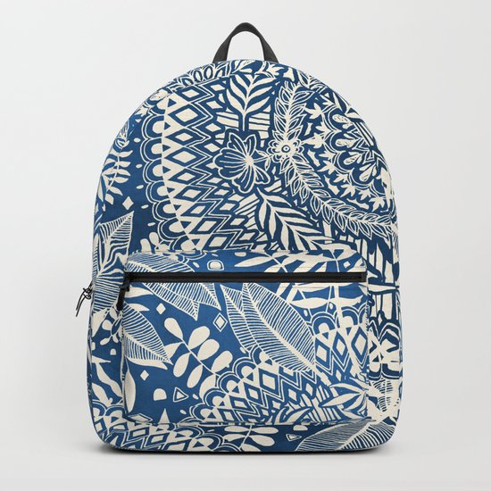 Diamond and Doodle Mandala On Blue Backpack