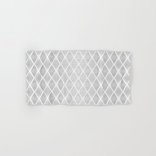 White and Silver Geometric Pattern Hand & Bath Towel
