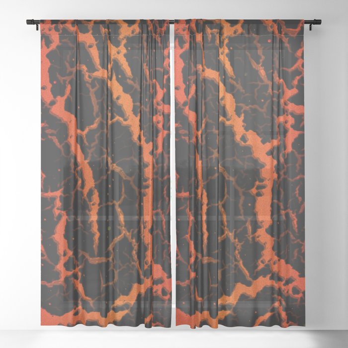 Cracked Space Lava - Red/Orange Sheer Curtain