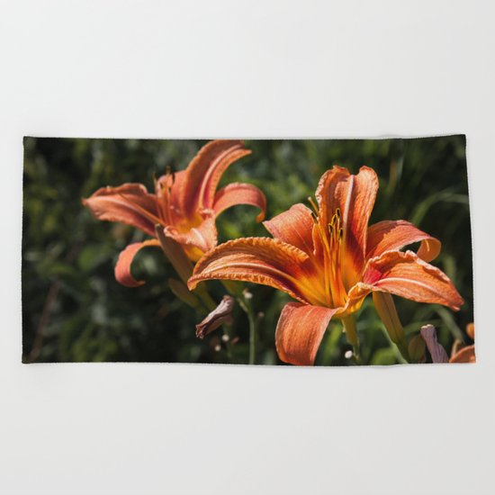 Orange Yellow Fire Lily Beach Towel