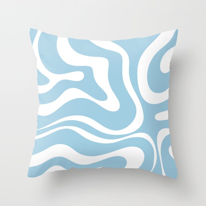 Retro Modern Liquid Swirl Abstract Pattern in Baby Blue and White Throw Pillow