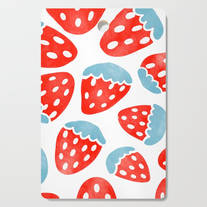 Strawberry Pattern Distressed Block Print Cutting Board