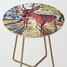 Deer Photo Bomb - Realistic Deer Drawing Side Table
