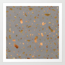 Elegant gray terrazzo with gold and copper spots Art Print