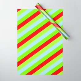 [ Thumbnail: Turquoise, Chartreuse, Red & Light Green Colored Lines/Stripes Pattern Wrapping Paper ]