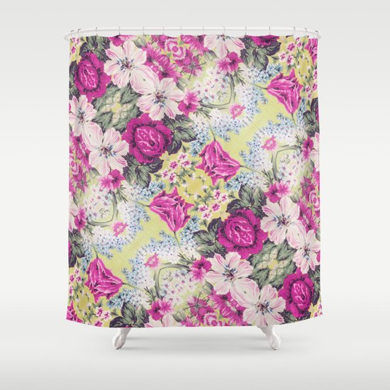 Trendy Vintage Purple Teal Floral Fashion Pattern Shower Curtain