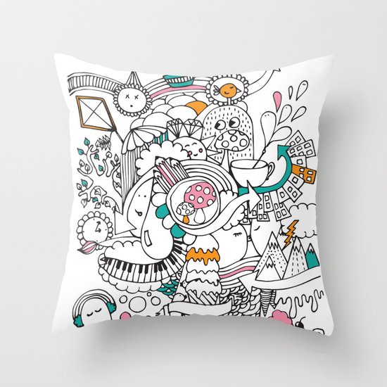 My Happy Doodle Throw Pillow