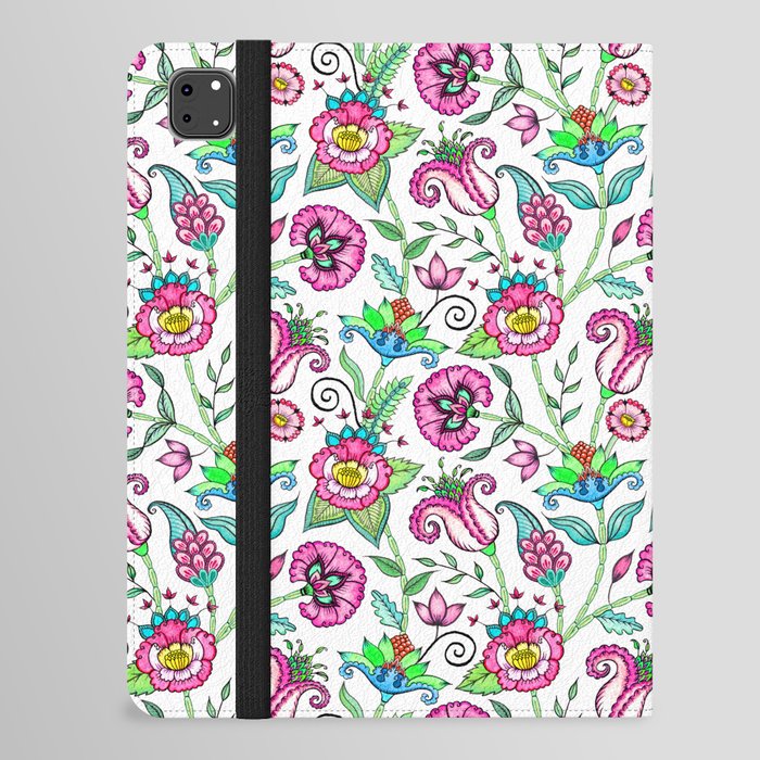 Indian style block print florals (pink)  iPad Folio Case