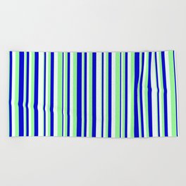 [ Thumbnail: Mint Cream, Green, and Blue Colored Pattern of Stripes Beach Towel ]