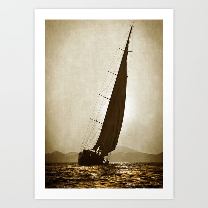 grunge canvas textured sailboat Art Print