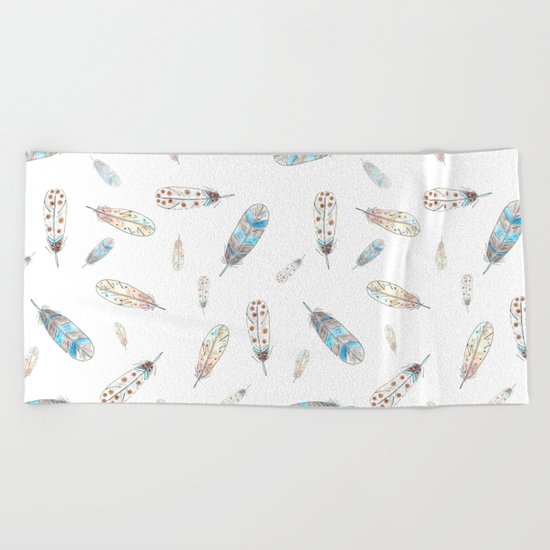 Watercolor feathers print Beach Towel