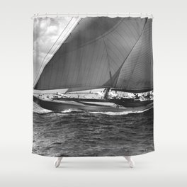 12-meter Sailing Yacht America's Cup Races nautical black and white photograph Shower Curtain