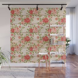 Shabby wooden and flowers art Wall Mural