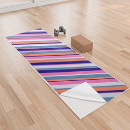 [ Thumbnail: Colorful Lavender, Blue, Coral, Dark Blue, and Hot Pink Colored Lines/Stripes Pattern Yoga Towel ]
