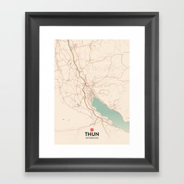 Thun, Switzerland - Vintage City Map Framed Art Print