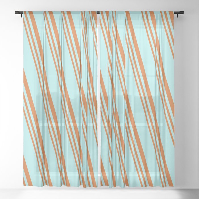 Turquoise and Chocolate Colored Striped/Lined Pattern Sheer Curtain