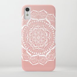 White Flower Mandala on Rose Gold iPhone Case